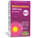 Natural Factors, Vitamin B12 Methylcobalamin 1000 mcg, Chewable Support for Energy and Immune Health, Vegetarian, Gluten Free, 90 tablets (90 servings)