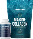 CORREXIKO Marine Collagen תוסף Pills & אבקת Bundle 1 חודש אספקה - כולל 10,000 מ"ג כפול hydrolyzed קולאזן אבקה 15oz & 1800 מ"ג Collagen פפtides 120 קפסולות - עבור שיער, עור וציפורים