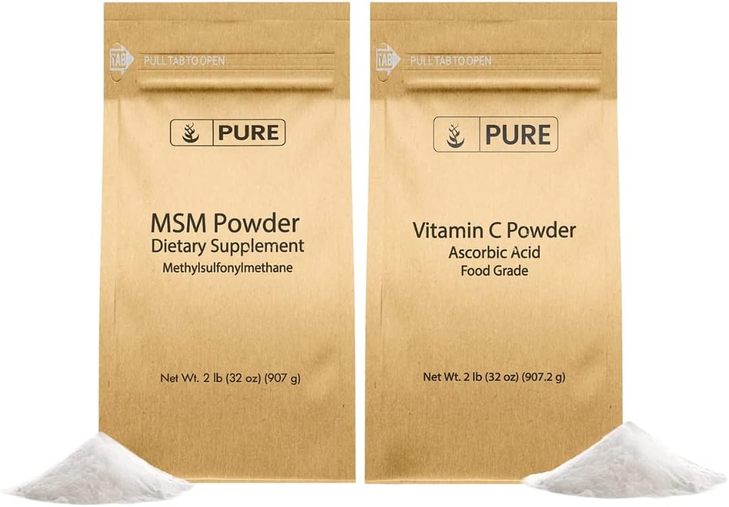 PURE ORIGINAL INGREDIENTS Vitamin C Powder & Methylsulfonylmethane MSM Powder Bundle, (2 lb) Always Pure, Dietary Supplements