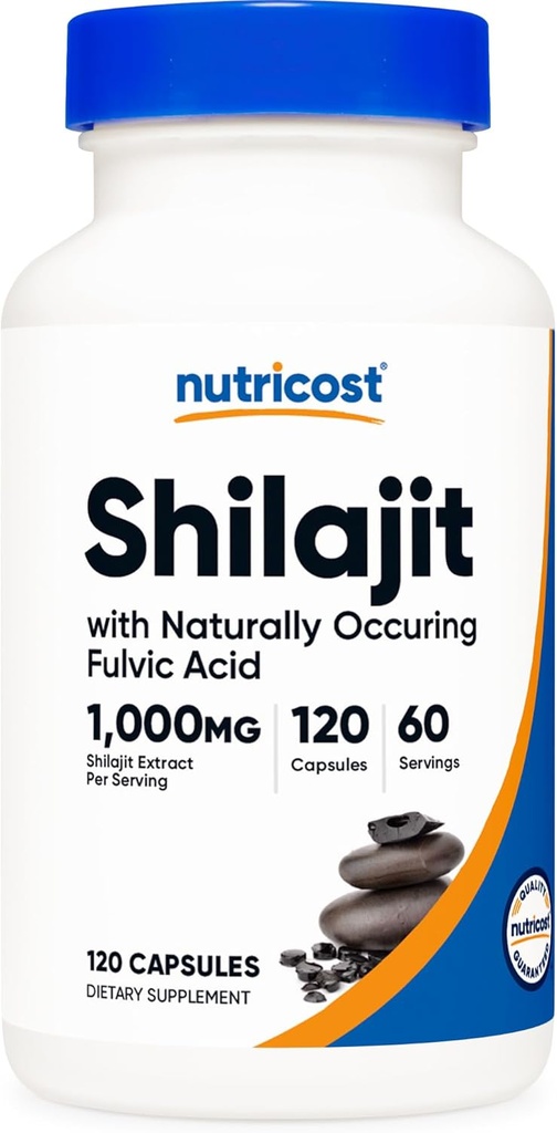 Nutricost Shilajit Capsules (1,000 mg Per Serviting) (120 Capules) - Shilajit Extract amb un àcid obvi Occlivring Fulvings, 60 Servings, Guten Free, No- GMO, Vegaly Amadària suplementari