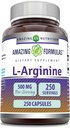 Amazing Formulas L-Arginine supplement | 500 Mg | 250 Capsules  for Amino Acid supplement for Men " Non-GMO - Gluten Free | Made in USA