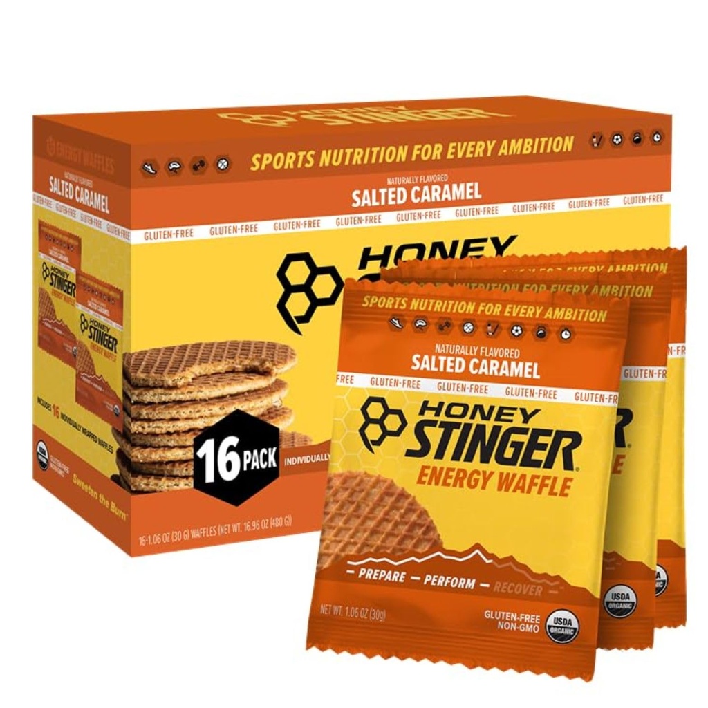 Estimada Stinger Guten Free Salted Caramel Waffle, Energia Stropwafel per a l'ocupació, orientació final i rendiment, sports Nutrition per a Inici i Gym, Pre i Postworkout, Caixa de 16 Waffles, 1696 Oz