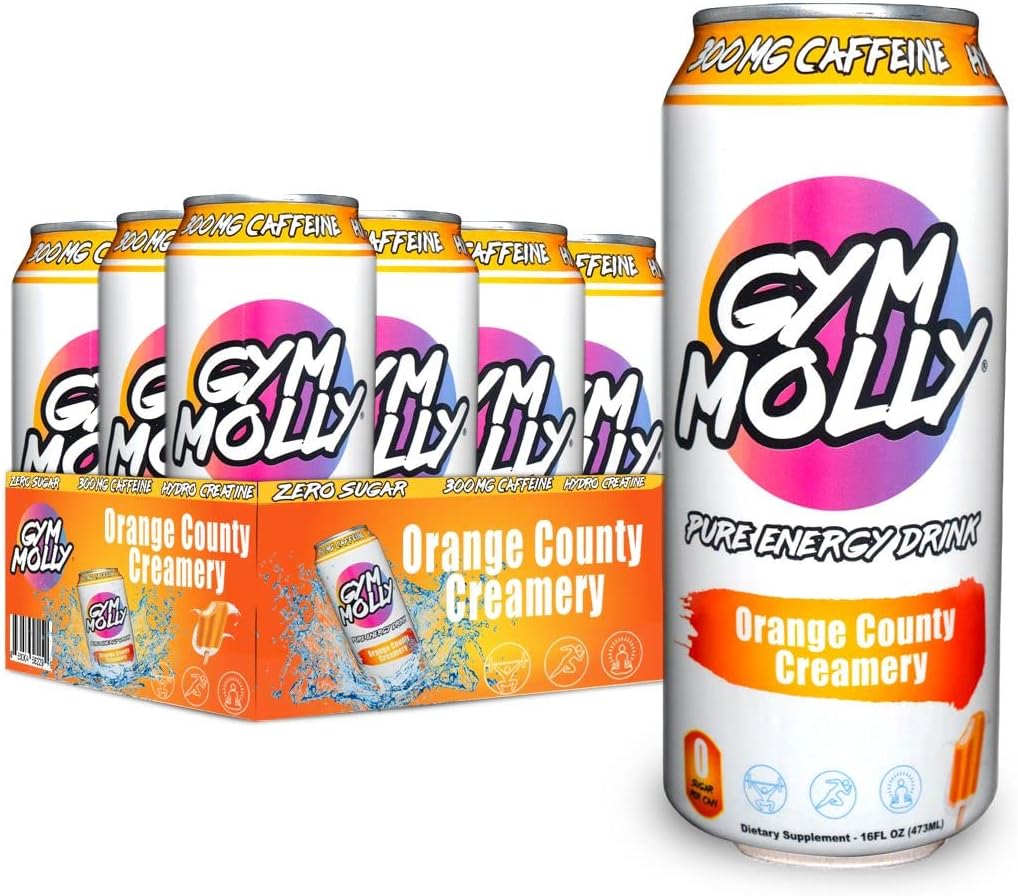 Гімнастичний зал Molly Orange County Creamery Energy Drink Cans Zero Sugars Hydro Creatine Vegan BCAAs B Vitamins 16 fl oz (Pack of 12)