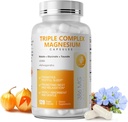 Triple Magnesium Complex - Magnesium Glycinate, Taurate & Malate Supplement med Omega3, Ashwagandha, GABA för sömn, Brain Heart & Muscle Support - Hög Absorption och Gentle, Vegan, 120 kapslar