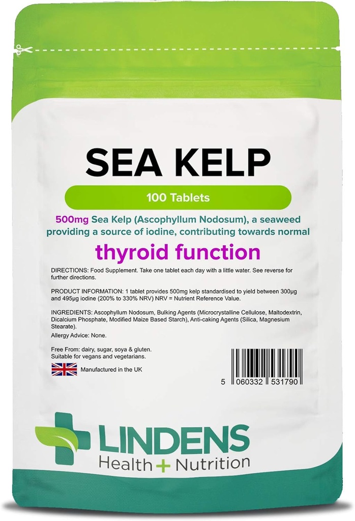Lindens Kelp Comprimidos 100 x 500mg de alta potência 1-a-Dia