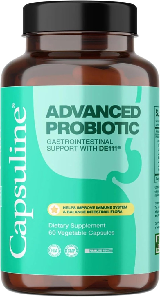 Capsuline Advanced Probiyotik DE111 Strain Bacillus Subtilis Sporte əsasən, 11.5 milyard CFU və Qızıl Sağlamlıq, Gut & Immune Support / Qadınlar və Kişilər üçün Daimi Probiyotik