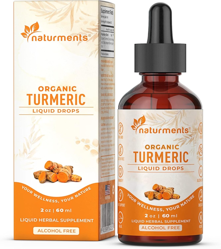 Naturments Turmeric Curcumin Liquid: Certified Organic Turmeric Curcumin med Ginger & Black Pepper- Joint Support, Immune & Digestive Support, Graceful Aging - 2 Fl Oz