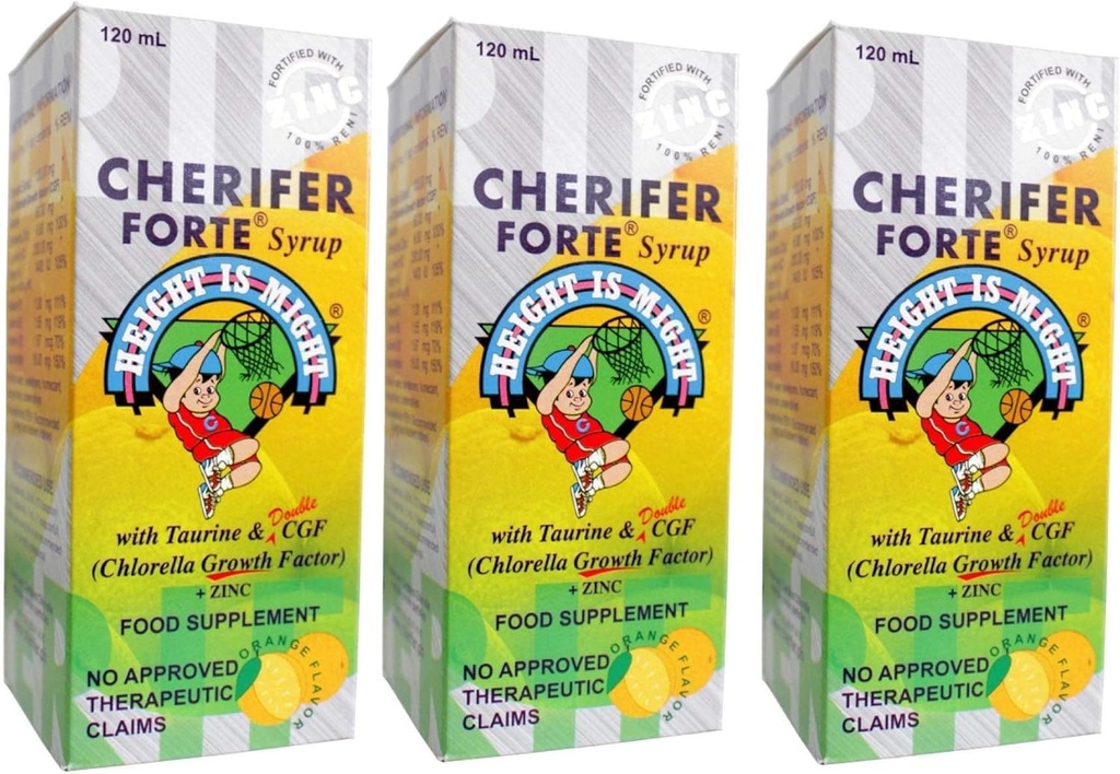 3 CHERIFER Forte Syrup w / tauriin & Double Chlorella kasvufaktor + tsink 120 ml