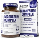 Magnesio Konplexuaren gehigarria, 4 hilabete 500mg 5-in-1 Bisglycinate, Oxide, Taurate, Aspartate, Citrate, Max Absorption Magnesium Supplement for Calm, Sleep & Leg Cramps, 120 kapsula