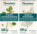 Himalaya Organic Ashwagandha for Energy Support Plus Organic Shatavari for PMS, Menstrual Cramp Relief & Menopause Support, 60 Capsules Elke 