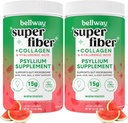 Bellway Super Fiber pulber + kollageen (2 Pack), suhkruvaba Psyllium Kestapulber kollageenpeptiidide ja hüaluroonhappega soolestiku tervise, terve naha, küünte, luude ja liigeste jaoks, arbuus (21.2 oz)