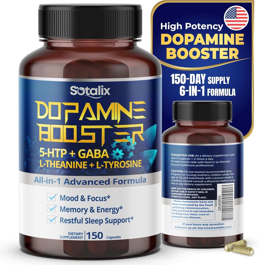 5-HTP + GABA s L-Theanine + L-Tyrosine - Mood & Focus, Memory & Energy, Restful Sleep Support - USA Made & Tested (150-dňový zdroj (Stock of 1))