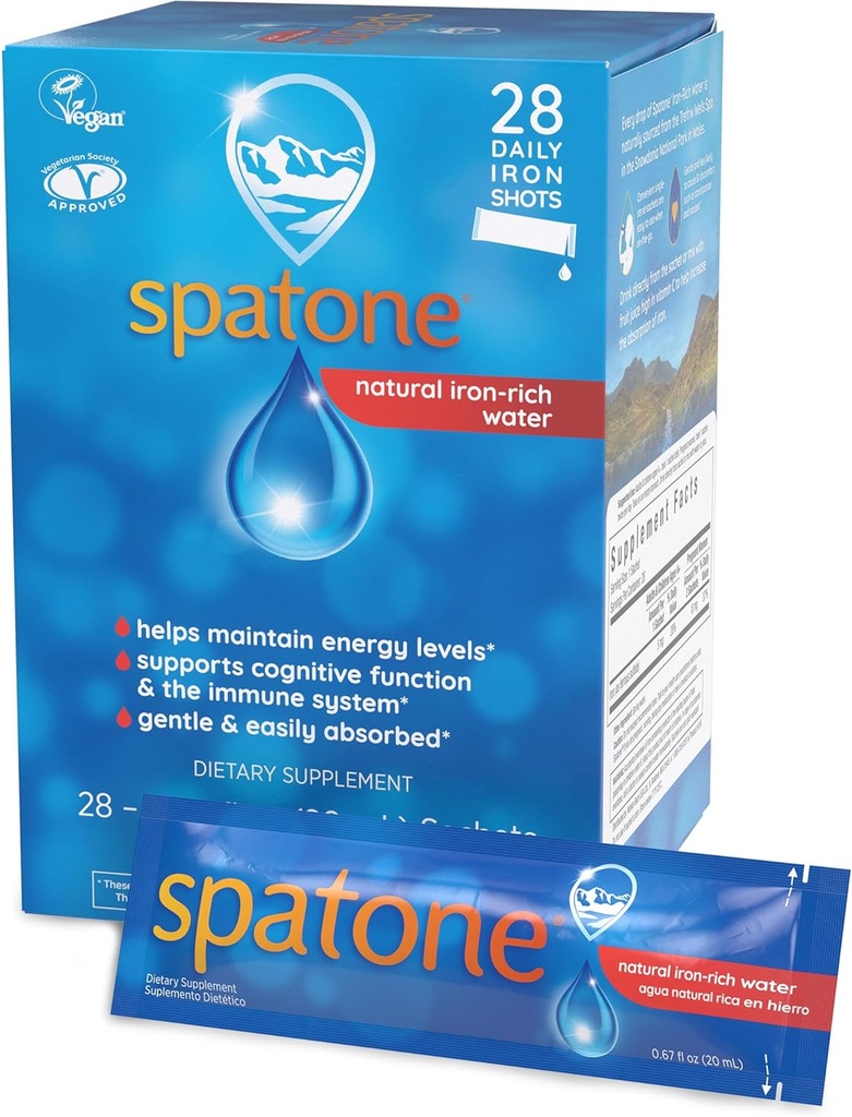 Spatone Natural Liquid Iron Supplement för kvinnor - Män & Kids Ages 4 + - Idealisk under graviditeten - enkelt Absorbed & Gentle - Vegan - Vegetarian - Original smak - 28-dag - 5mg järn Per 20mL Sachet