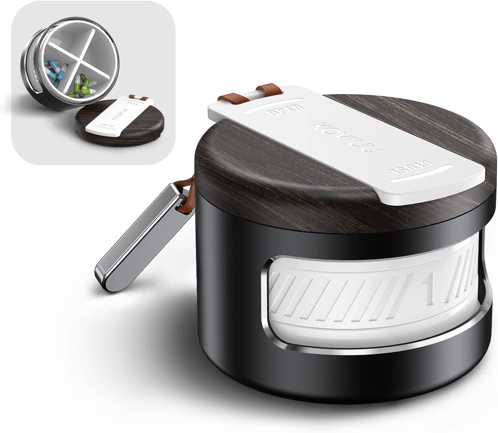 Metal Pill Organizátor, Denní Pill Box 4 krát denně, Cestovní Pill Pouzdro 4 Compartments, Přenosné Pillbox, Držák na Pill Container pro vitamín, medicína, dodatek, Rybí olej, černá