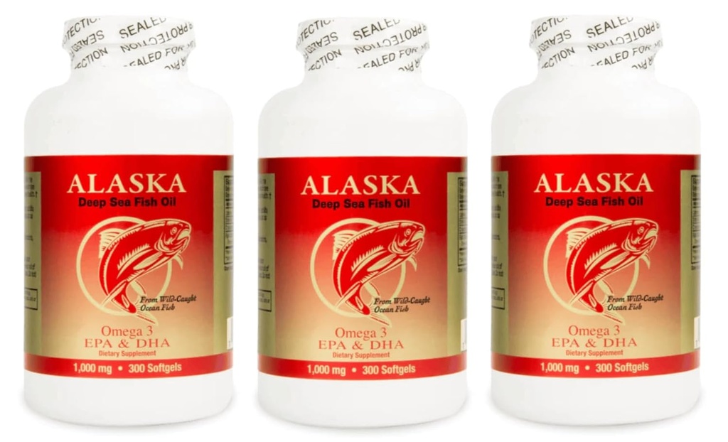 3 X 300 Alaska Deep Sea Omega-3 Fish Oil = 900Caps, EPA / DHA, Fresh , Novo Item Bom Produto !!