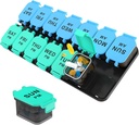 Nagy 7 napos Pill Organizer, XL PM naponta kétszer Medicine Storage Box, Big 2 hét Pill Holder Pills, Vitamins & kiegészítők, Travel Pill Case Medication Blue + Cián
