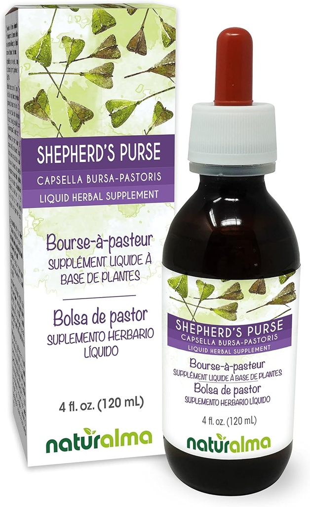 Naturalma Shepherd's Purse (Capsella Bursa-pastoris) трава Безалкогольная настойка - 4 fl oz Жидкий экстракт в каплях - Травяная добавка - Веган