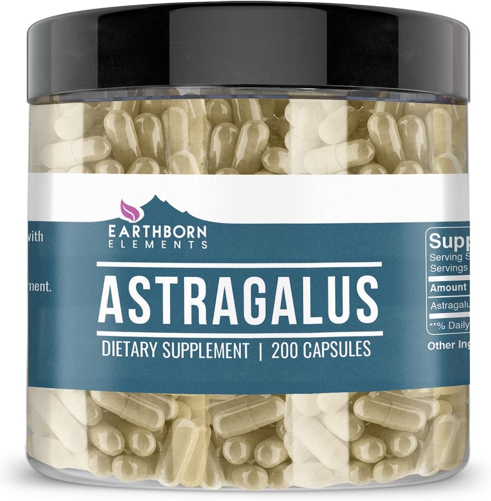 Earthborn Elements Astragalus Extract 200 kapsulas, tīras un neatšķaidītas, bez piedevām