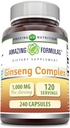 Complexo Ginseng - 1000 Mg por servizo, cápsulas (Non-GMO, Gratuíto de glute) soporta un sistema inmunitario saudable - soporta a produción de enerxía - estimula a alerta mental.