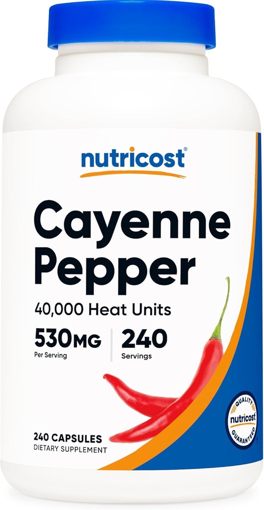 Nutricost Cayenne Pepper 530mg, 240 capsule - 40000 unități de căldură, gluten gratuit, non-GMO