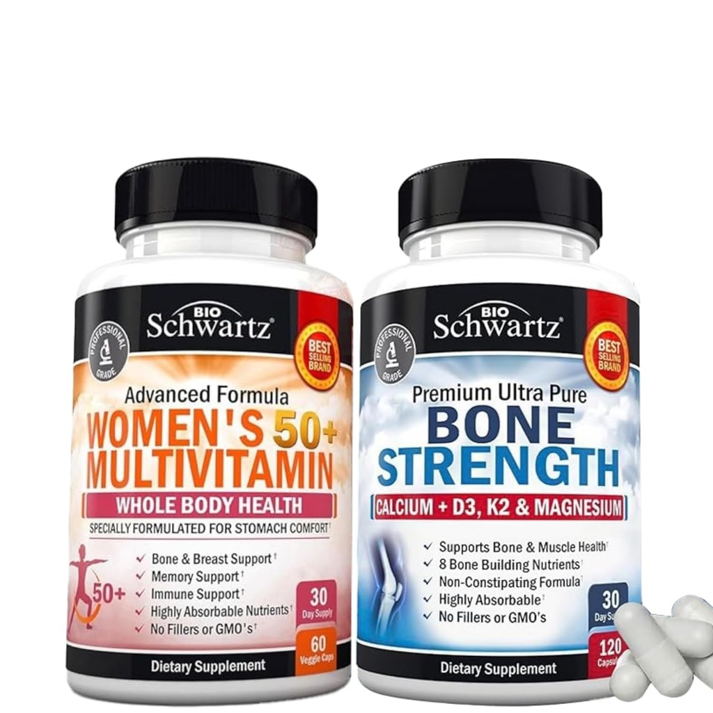 BioSchwartz Daily Multivitamin for Women 50 & Over (1 Month Supply) Plus Bone Strength Mineral Supplement with Calcium and Magnesium (1 Month Supply)