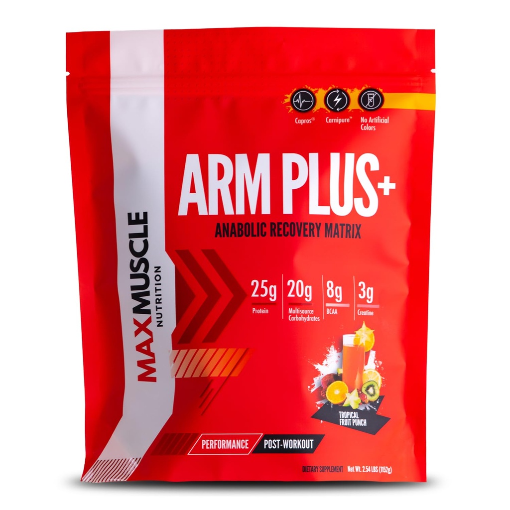 Max Muscle Arm Plus+ Anabolic Recovery Matrix | 25g Protein, 8g Bcaas, 3g Creatine Monohydrate | Whey Protein, Amino Acids, Antioxidants, Glutamine, Electrolytes (Tropical Punch, 2.54 lb)