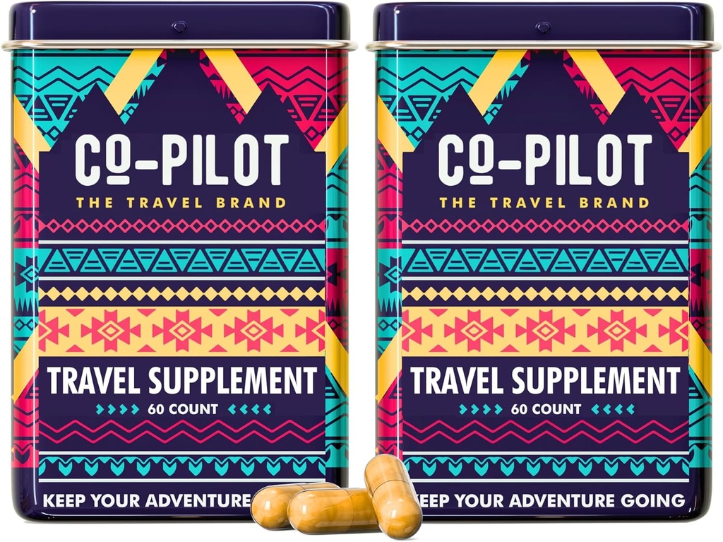 Supplement 2 Pack: Jet Lag Prevention + Ashwagandha, Rhodiola, D3+ for Immune Support, Energy, Digestive Health | Airplane Travel Essentials Multivitamin | Vegan | 120 Count
