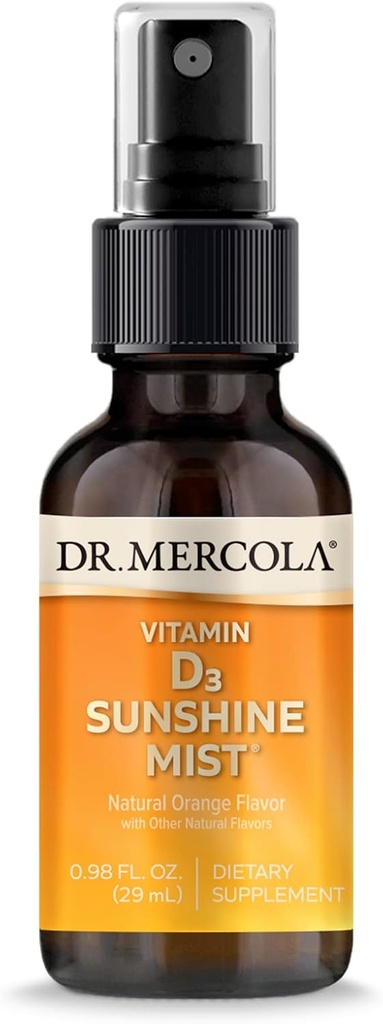 Dr Mercola Witamina D3 Sunshine Mist - Wspiera Immune & Joint Health - 5000 j.m. na Serving - Non-GMO, Gluten- Free & Soy- Free - 0,98 fl oz (38 Sług)