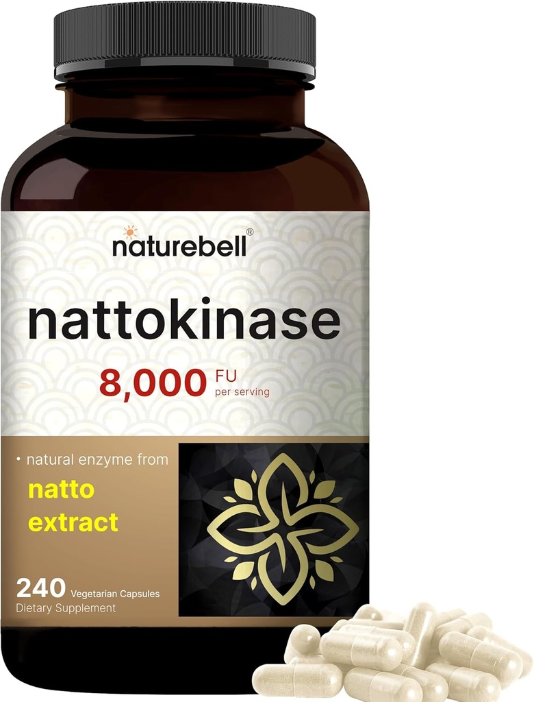 NatureBell Nattokináza Supplement 8,000 FU Per Serving, 240 Veggie Capsules 