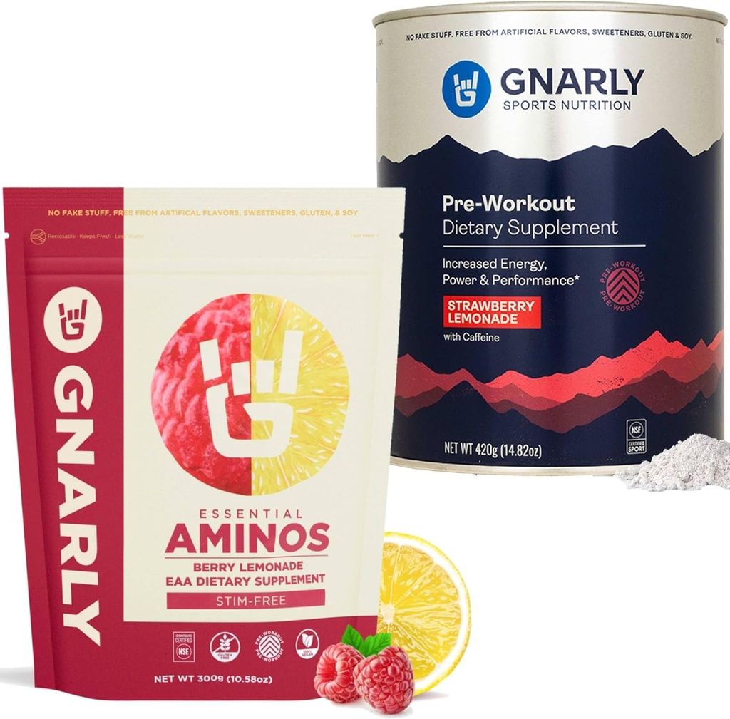 Gnarly Nutrition Gnarly Preworkout Strawberry Lemonade (14.82oz) Aminos Berry Lemonade Caffeine Free (10.58oz)