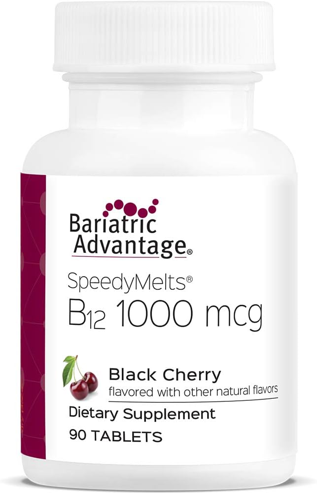 B-12 Speedy Melts, Vitamin B12 1000 mcg supplement, Fast Melting with 200 mcg of Folic Acid for Nutritional Support - Black Cherry, 90 count