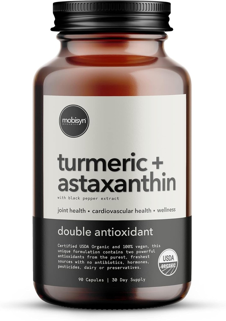 Organ Astaxanthin 12mg Plus Turmeric 1500mg, Black Pepper Extract, High Pepper Absorpsi, Eye, Skin, Gabungan, Vegan-Free, Non-GMO, Double Antioksidant, Turmeric Curcumin Suplemen, 30- Hari