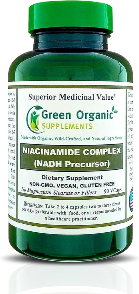 Green Organic Supplements Niacinamide, Niacin, NAD, NADH, High Absorbable, Non-GMO, Glutenvrij (Single)