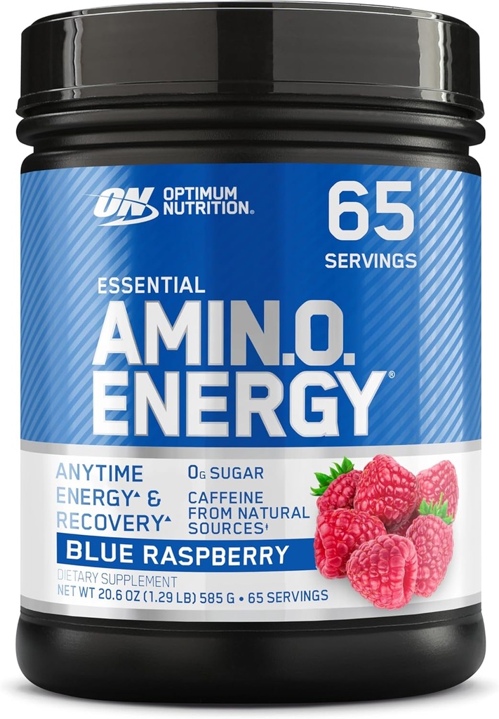 Optimale voeding Amino energie - Pre-workout met groene thee, BCAA, Aminozuren, Keto vriendelijk, Green Coffee Extract, Energiepoeder - Blue Raspberry, 65 Servers (Verpakking mei Vary)