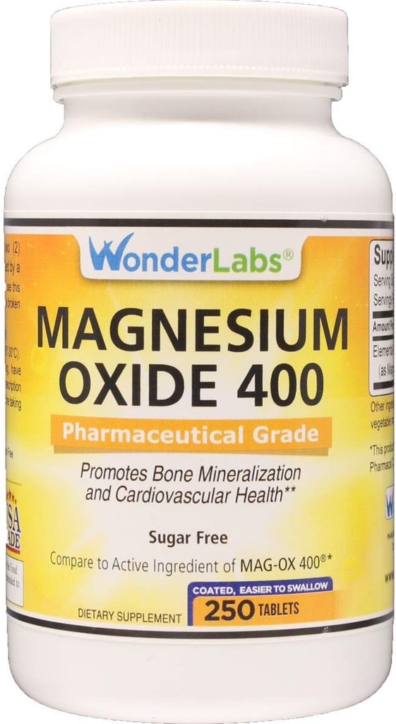 Wonder Labs Magnézium Oxide 400, 483 mg Magnézium Oxide Pharmaceutical Grade * * Hasonlítsa össze MAG- OX 400 ® - 250 tabletta