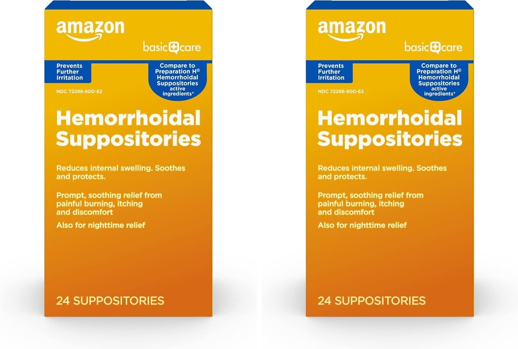 Temel Bakım Hemorrhoidal Suppositories, Yanan, Itching and Discomfort of Hemorrhoids, 24 Count (Pack of 2)