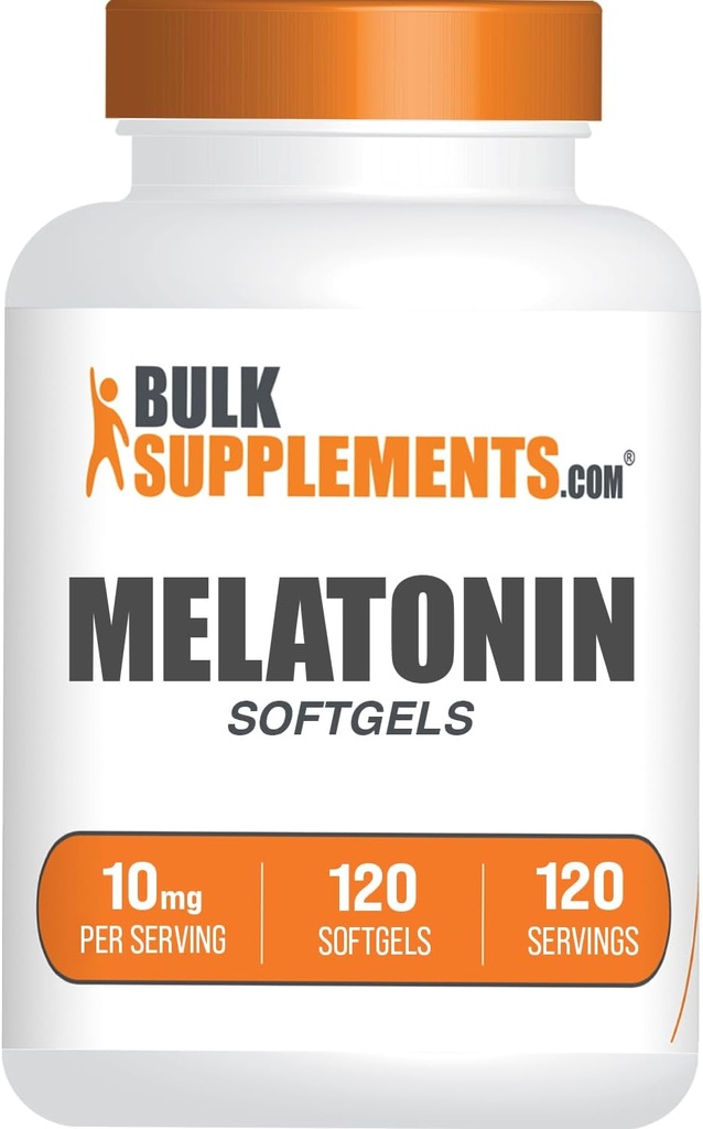 BulkSupplements.com Melatonin 10 mg Softgels - Melatonin pro dospělé, Spánkový doplněk - 10mg melatonin na servírování, gluten zdarma, 1 Softgel na servírování, 120 Počet (balení po 1)