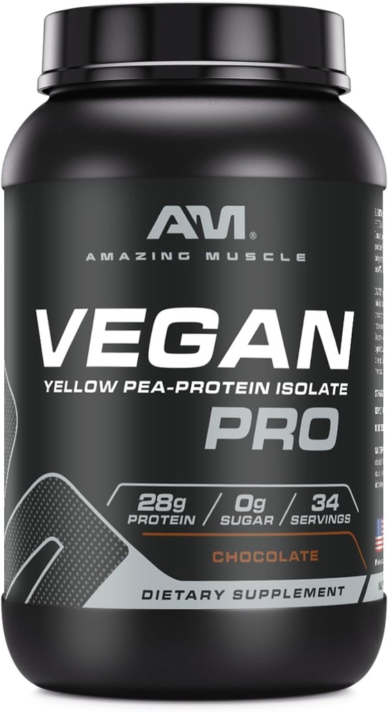 Amazing Muscle Vegan Protein Powder Between 124; 28 Grams Protein Between 124; 34 Sersings Between 124; Zero Sugar Between 124; Yellow Pea Protein Isolate Supplement Between 124; Made in USA (3 Lb, Czekolada)