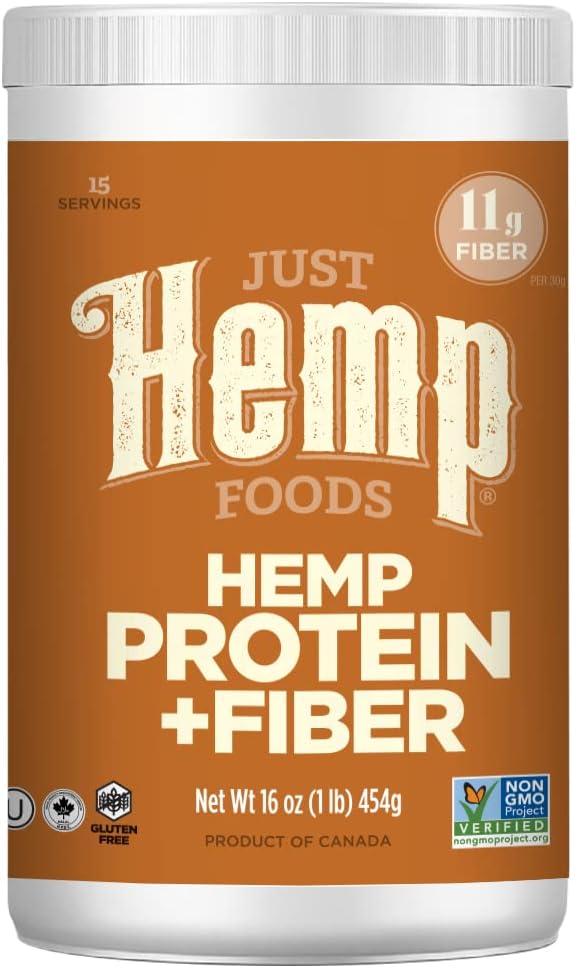 Just Hemp Foods Hemp Protein Powder Plus Fiber, Non-GMO Verificado con 11g de proteína e 11g de fibra por servizo, 16 oz - Embalaxe May Vary