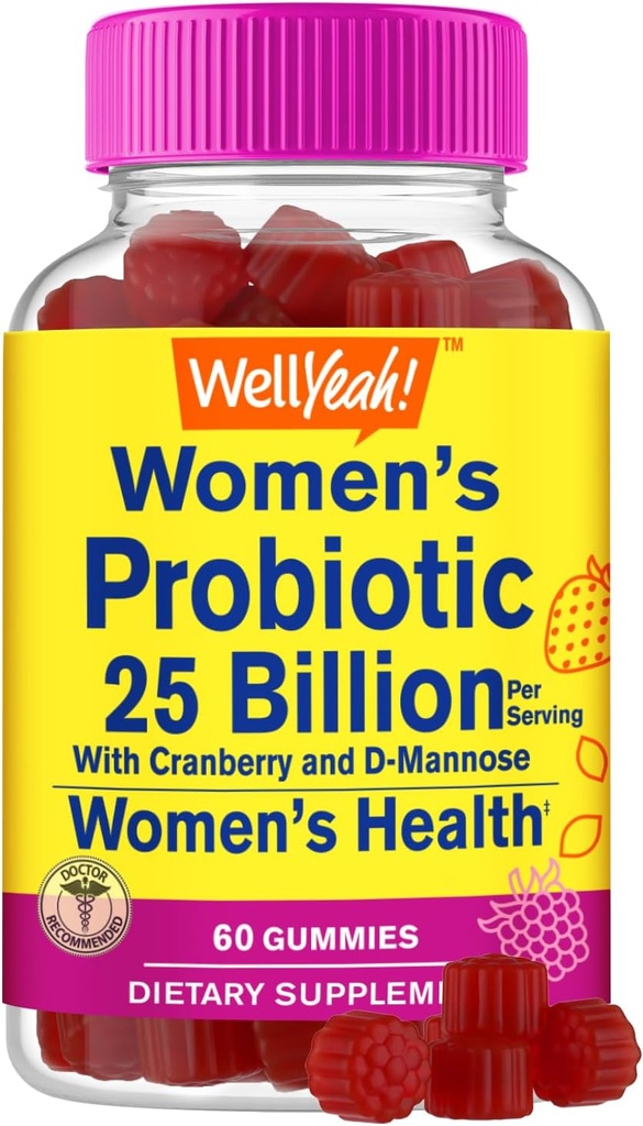 25 Billion Probiotics for Women Gummies with Cranberry and D-Mannose - 12 Strains - Vaginal Health, Digestive Support, Gut Health e Feminine Health - 60 Gummies