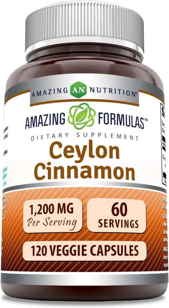 Incredibile Formulas Ceylon Cinnamon 1200 Mg | Capsule Vegetariani | Non OGM | Gluten-Free | Made in USA (1 Pack | 120 Count)