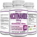 Nicotinamide 500mg Resveratrol 100mg - 120 Veggie kapsulak - B3 bitamina gehigarriak NAD, Skin Cell Health & Energy laguntzeko