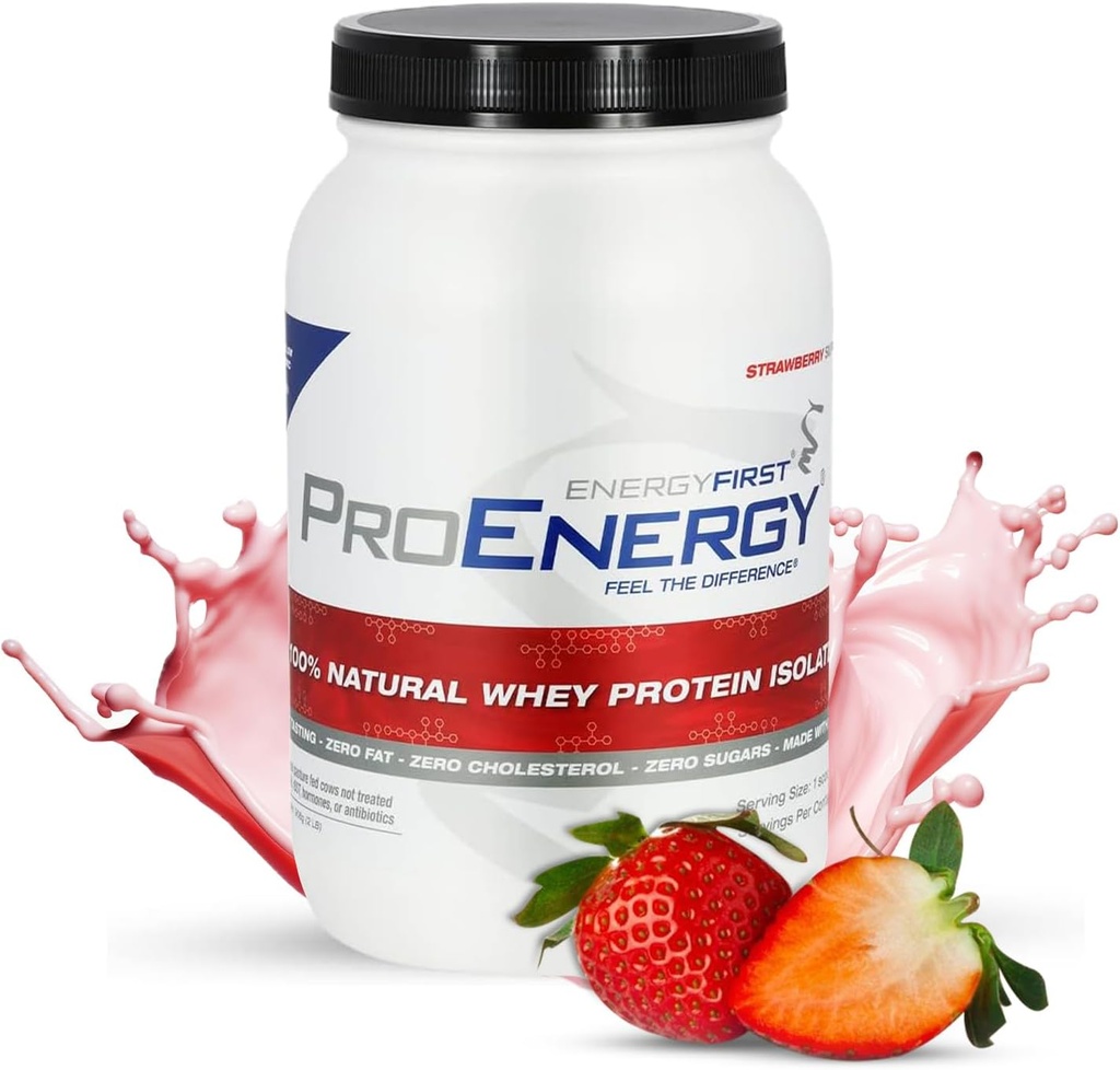 EnergiFirst Grass-Fed Strawberry Whey Protein Isolate (2lb), høyprotein Shake for måltid erstatning og gjenoppretting, ikke-GMO, Glutenfri, 37 serveringer