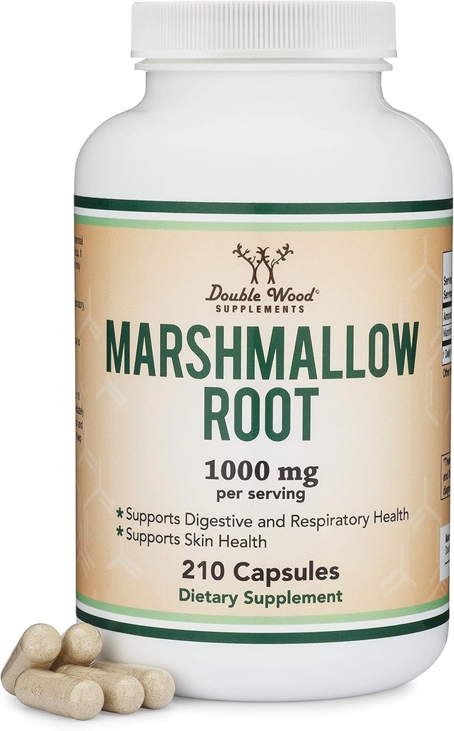 Capsules root Marshmallow Capsules (210 Bá tước, 1,000mg mỗi dịch vụ) High in Mucilage to hỗ trợ Respitory, Da và Gut sửa chữa (Vegan Safe, Gluten Free) của Double Wood