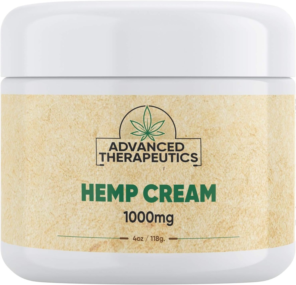 Advanced Therapeutics Hemp Cream 1000Mg 4 Ounce Muscle and Joint Rub with Hemp and Arnica for Stiff Muscles, Knees, Neck and Lower Back. Lower Discomfort 24 Hour Duration