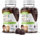 VITEEY Järn för barn med vitamin C - Stöder energi, blodcellformulering, blodbyggare Anemia Kids Iron Supplements - Vegan, Gelatin Free, Gluten Free - Tasty Chewable Grape smaksatt gummy