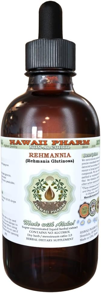Rehmannia Extrait liquide sans alcool, Rehmannia biologique (Rehmania Glutinosa) Supplément à base de plantes glycérites séchées, Hawaii Pharm, États-Unis 2 fl.oz
