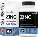 Renew Actives Tsinc Supplements 50MG per Serving - Essential for Immune Health, Strong Bones & Promotion Healthy Hair, Nails & Glowing Skin for Daily Use - Made in Canada - 250 Tablets