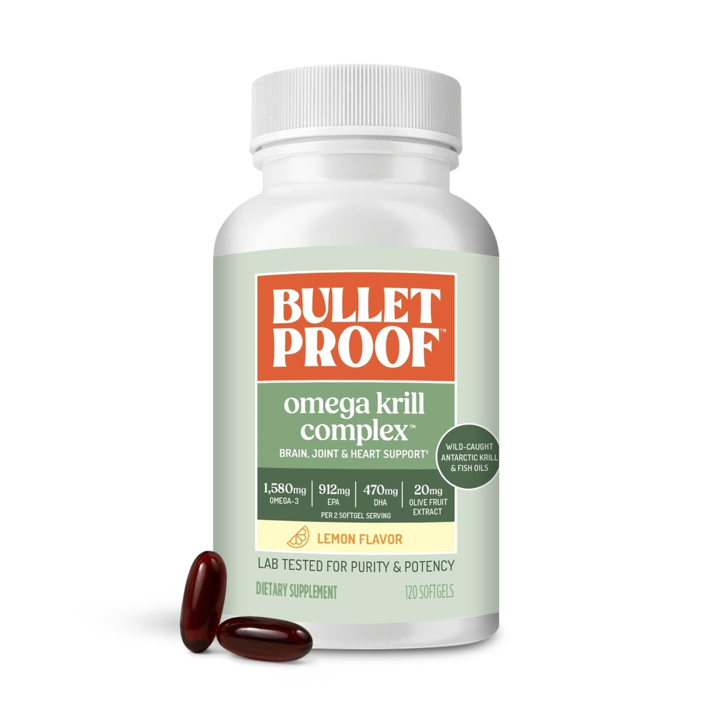 Bulletproof Omega Krill Complex Softgels, 120 Count – Lemon Flavor Omega 3 Supplement with Krill & Fish Oil, 1560mg EPA, DHA & GLA, Supports Brain, Heart & Joint Health, Non-GMO, Gluten Free