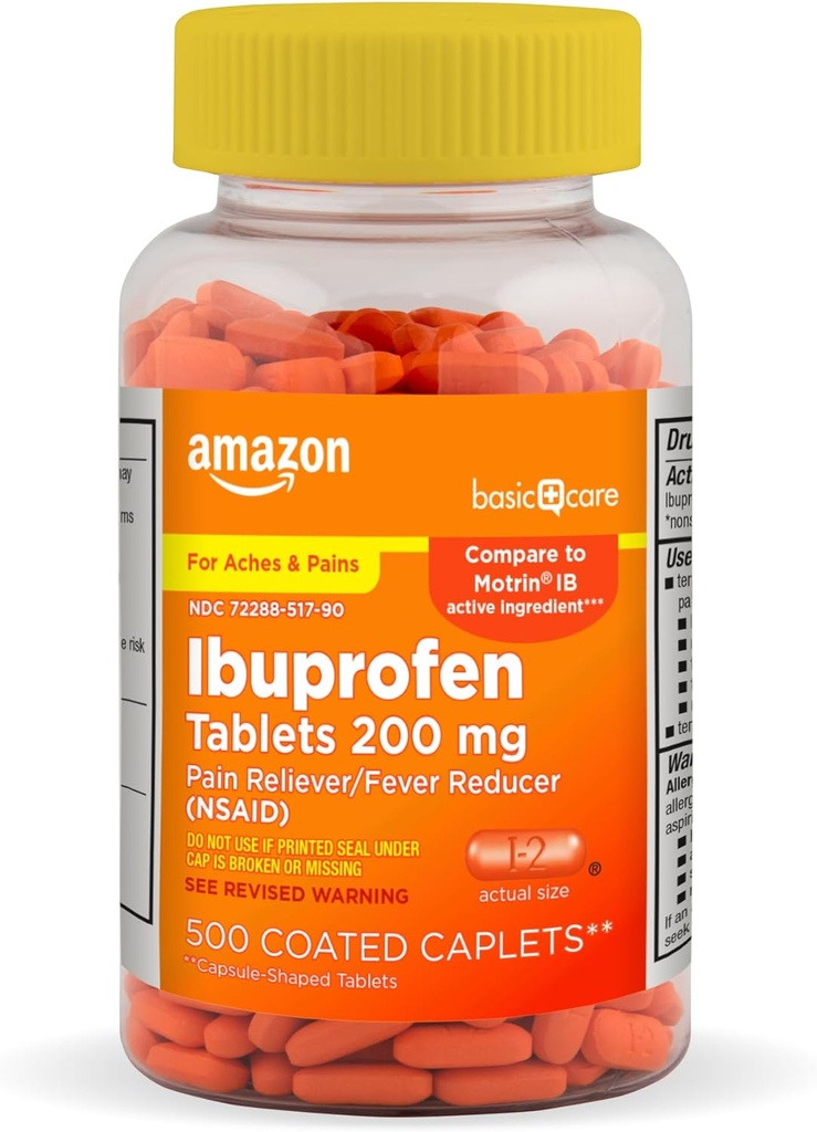 Basic Care Ibuprofen tabletta, 200 mg, fájdalom enyhítő / láz csökkentő, 500 gróf